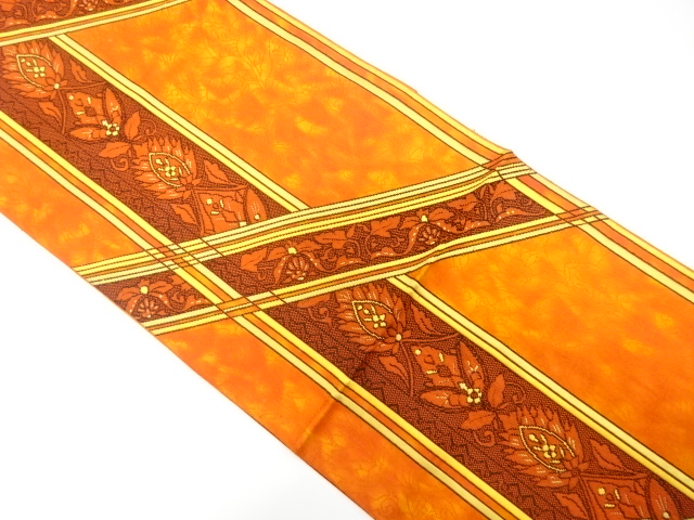 幾何学に花更紗模様織り出し　名古屋帯